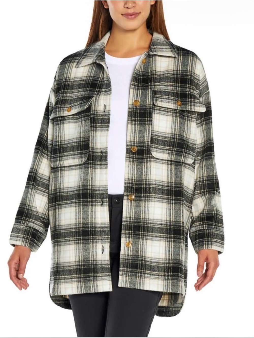 Banana Republic Plaid Wool Blend Button-Up Shirt Jacket Shacket SzXL Oversized